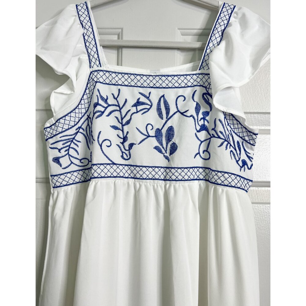 Square Neck Embroidered Dress with Ruffle Sleeves - Picture 5 of 9